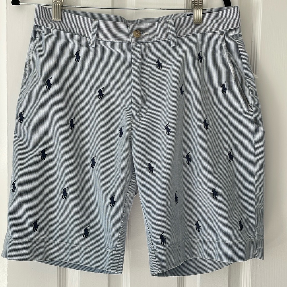 Polo Ralph Lauren Men's Classic Fit Shorts Blue Pinstripe All-Over Pony